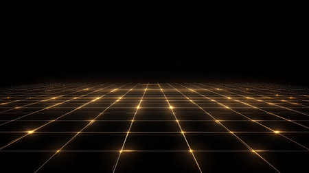 Futuristic AI hub concept glowing grid patterns on a black background with ample negative spaceの素材