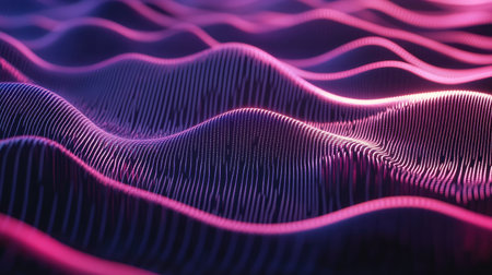 Abstract innovation concept glowing geometric waveforms symbolizing creative progress on a gradient backgroundの素材