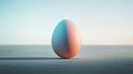 A single pastel-colored egg on a smooth gray surface, with subtle shadows for depth.の素材