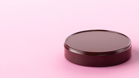 A smooth, geometric chocolate disc with metallic shine, placed on a gradient background with ample space for overlay text.の素材