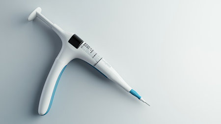 This image features a modern medical precision tool, specifically designed for safe and efficient injections in clinical settings. Its ergonomic design enhances user comfort while ensuring accuracy in dosage delivery.の素材