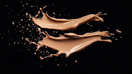 Dynamic brown liquid splash captured on a black background, showcasing fluid motion and artistic textures. Perfect for creative design and visual effects.の素材