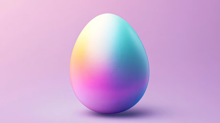 A pastel rainbow gradient Easter egg centered on a soft purple background with a minimal, abstract design approach.の素材