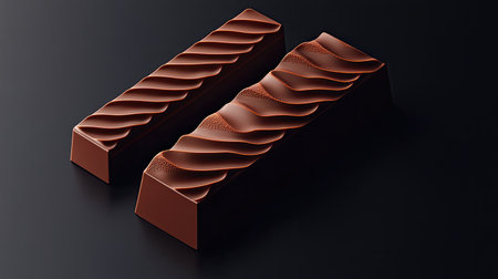 A sleek, futuristic chocolate design with abstract geometric patterns, placed on a dark minimalist surface, leaving room for creative elements.の素材