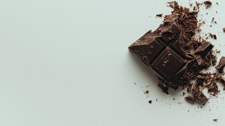 A single piece of dark chocolate with textured edges on a smooth white background.の素材