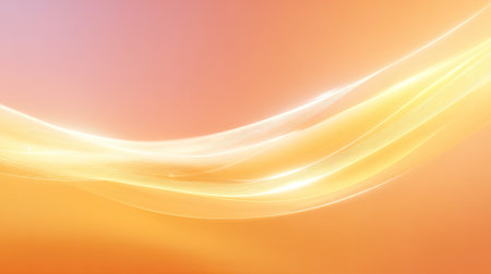 A stunning abstract representation of light waves that flow gracefully across a soft orange and yellow gradient background, perfect for creative design.の素材
