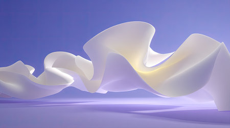 This captivating image features an abstract flow of soft fabric-like curves illuminated by gentle lighting against a purple background, suitable for artistic projects.の素材