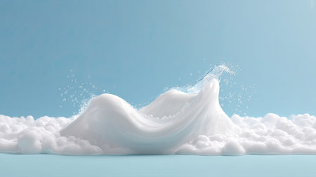 A captivating image of white foam waves and bubbles against a soft blue background, evoking a sense of serenity and dreaminess for various creative uses.の素材