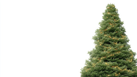 A lush green Christmas tree adorned with warm white lights creates a joyful and festive atmosphere, perfect for holiday celebrations and gatherings.の素材