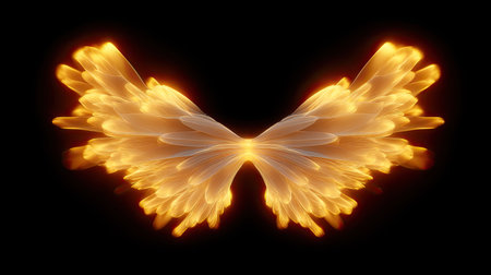 This mesmerizing abstract image features a pair of wings crafted from radiant light, evoking themes of movement and elegance against a dark backdrop.の素材