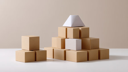 A visually striking arrangement of cream and white geometric blocks showcases creativity and minimalism. Perfect for design, art, or education themes.の素材