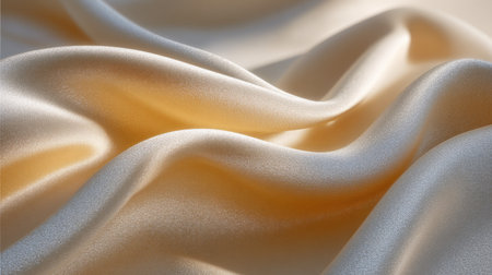 A detailed view of luxurious cream satin fabric showcasing its soft draping and elegant sheen. Perfect for backgrounds, textile designs, or fashion imagery.の素材