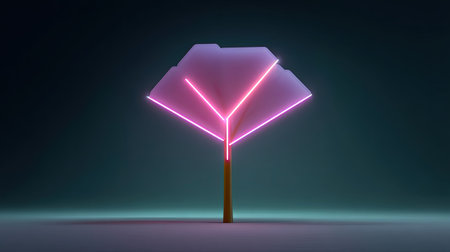 A striking modern abstract tree design featuring vibrant neon pink lights. This minimalist artwork captures creativity and beauty in a unique composition, perfect for various artistic projects.の素材