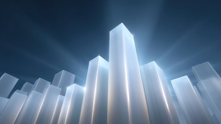 A captivating abstract depiction of futuristic skyscrapers illuminated under a starry night sky, showcasing modern architectural beauty and design innovation.の素材