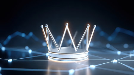 A stunning crown design illuminated against a modern digital backdrop highlights the themes of royalty, luxury, and sophistication in art.の素材