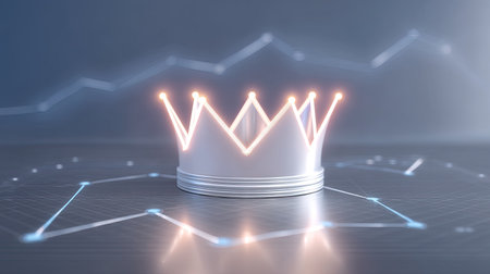 A captivating crown with glowing lines symbolizes achievement and progress in a digital era, perfect for conveying themes of success and innovation.の素材