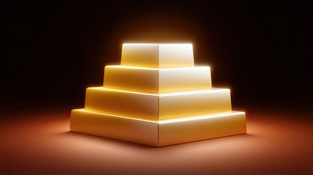 This visually striking illuminated pyramid structure features smooth surfaces and a soft glow, perfect for creative backgrounds in various artistic projects.の素材