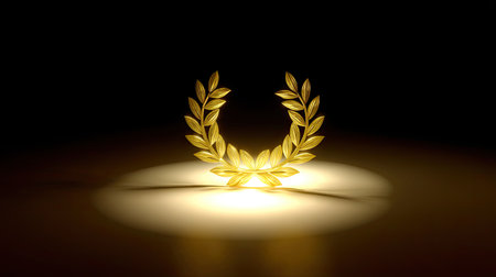 This stunning golden laurel wreath symbolizes victory and achievement, perfect for award ceremonies or competitions, showcasing excellence and honor.の素材