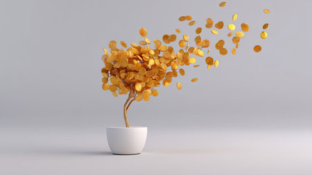 A stunning representation of a money tree with golden leaves, symbolizing prosperity and abundance in a sleek and modern style perfect for financial themes.の素材