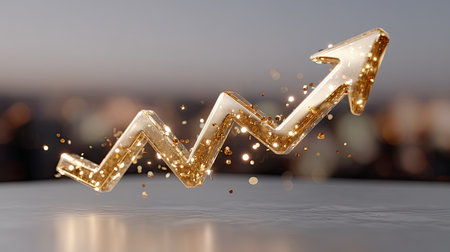 A striking gold arrow symbolizing growth and success, perfect for finance and business concepts, innovation, and motivational themes.の素材