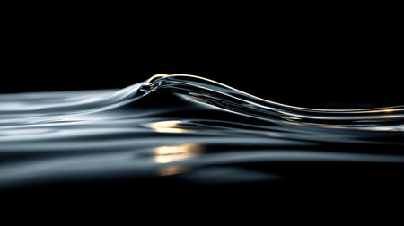 This high-definition image showcases a smooth water wave flowing gracefully against a dark backdrop, capturing a serene moment filled with tranquility and elegance.の素材