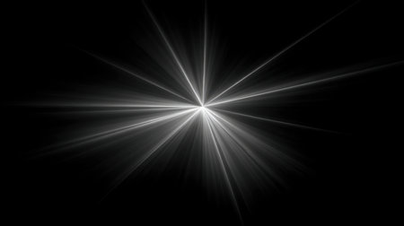 This image features an abstract light burst radiating from a central point against a dark backdrop, offering a striking visual element for creative projects.の素材