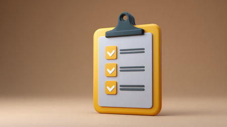 Checklist clipboard with checked boxes leading to final goal circle, isolated on neutral backgroundの素材