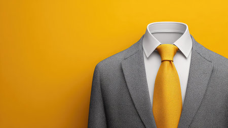 Flat lay of suit and white shirt, necktie knotted and placed precisely, with bright empty backdrop for designの素材