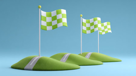 Illustration of goal path with checkpoints leading to a flag on abstract background with clean layoutの素材