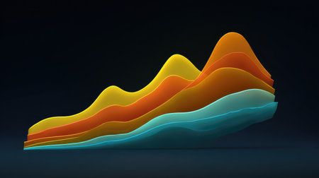 Line chart with multiple data sets and time intervals, rendered on dark minimalist screen with ample spaceの素材