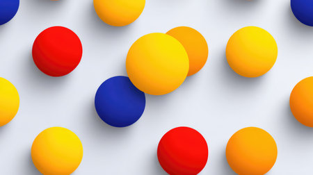 Repeating flat circle design in primary colors placed over subtle isometric pattern, clean layout with copy spaceの素材