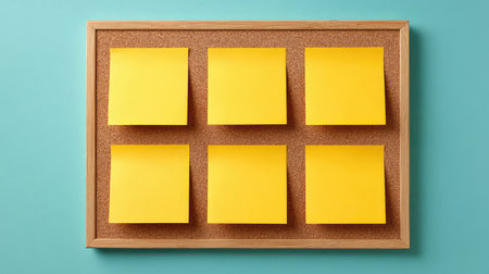 Vision board mock-up on cork board with blank sticky notes and space for textの素材