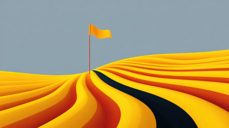 Road graphic leading to a flag icon in the distance, clean vector layout with open copy spaceの素材