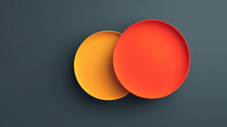 Dark geometric background with highlighted round flat shapes in vibrant contrast colors, minimal copy spaceの素材