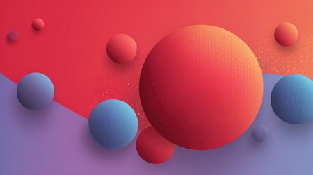 Floating flat dots and soft gradient geometry forming a calm abstract scene with room for designの素材