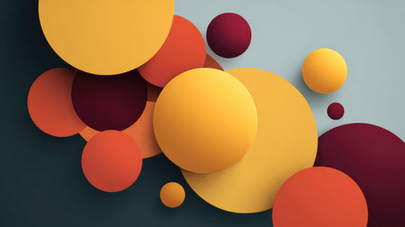 Muted tone abstract flat design background with soft circles overlapping geometric shapes, spacious layoutの素材