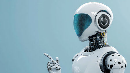 Automated AI chatbot concept with futuristic interface and blue holographic UI, digital transformation and AI assistance background with copy space.の素材