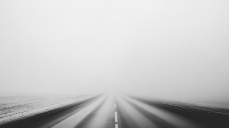 An empty highway running through a vast, flat plain, with no vehicles in sight and wide open sky for messaging.の素材