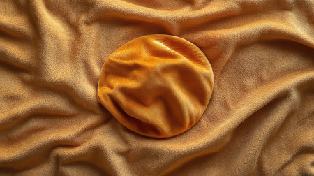 A plush beret hat placed on a soft fleece fabric, with subtle lighting creating room for copy space.の素材