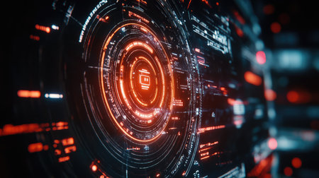 Smart AI robotic assistant operating a holographic interface, futuristic technology background with abstract automation elements and copy space.の素材