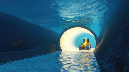 Underwater tunnel construction with advanced engineering machinery and high-strength support structures.の素材