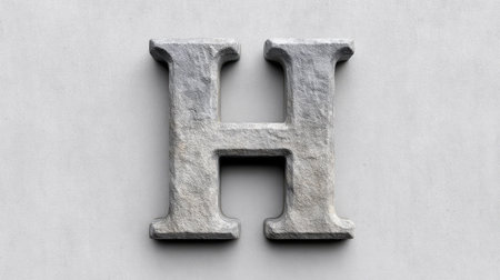 Alphabet letter H carved in stone texture with subtle shadows, natural and solid design with spaceの素材
