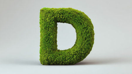 Alphabet letter D cut from green moss on white background, natural eco style with clear copy spaceの素材