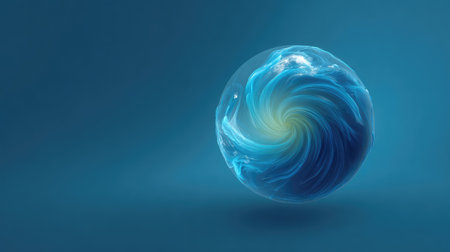 Abstract energy flowing around a clean blue planet, symbolizing global solutions and sustainability with ample copy spaceの素材