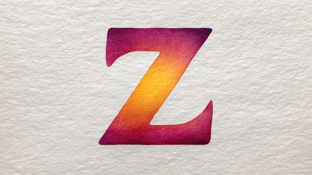 Alphabet letter Z painted in watercolor on textured paper, soft artistic effect with empty spaceの素材
