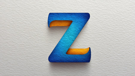 Alphabet letter Z painted in watercolor on textured paper, soft artistic effect with empty spaceの素材