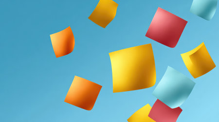 A collection of colorful sticky notes floating in mid-air, symbolizing brainstorming sessions, with space for designの素材