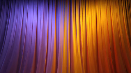 Colored LED uplighting casting gradients on stage curtain, elegant and stylish lighting with blank areaの素材