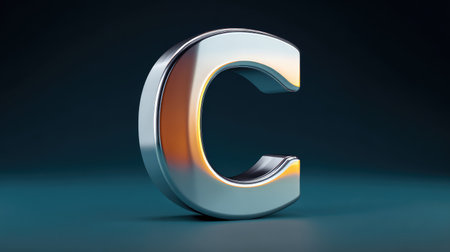 Modern metallic letter C with reflective surface on dark background, sleek design with space for text overlayの素材