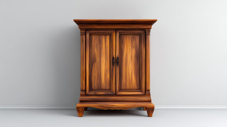 Traditional wooden cabinet with carved detailing and antique finish, classic decor furniture with blank areaの素材